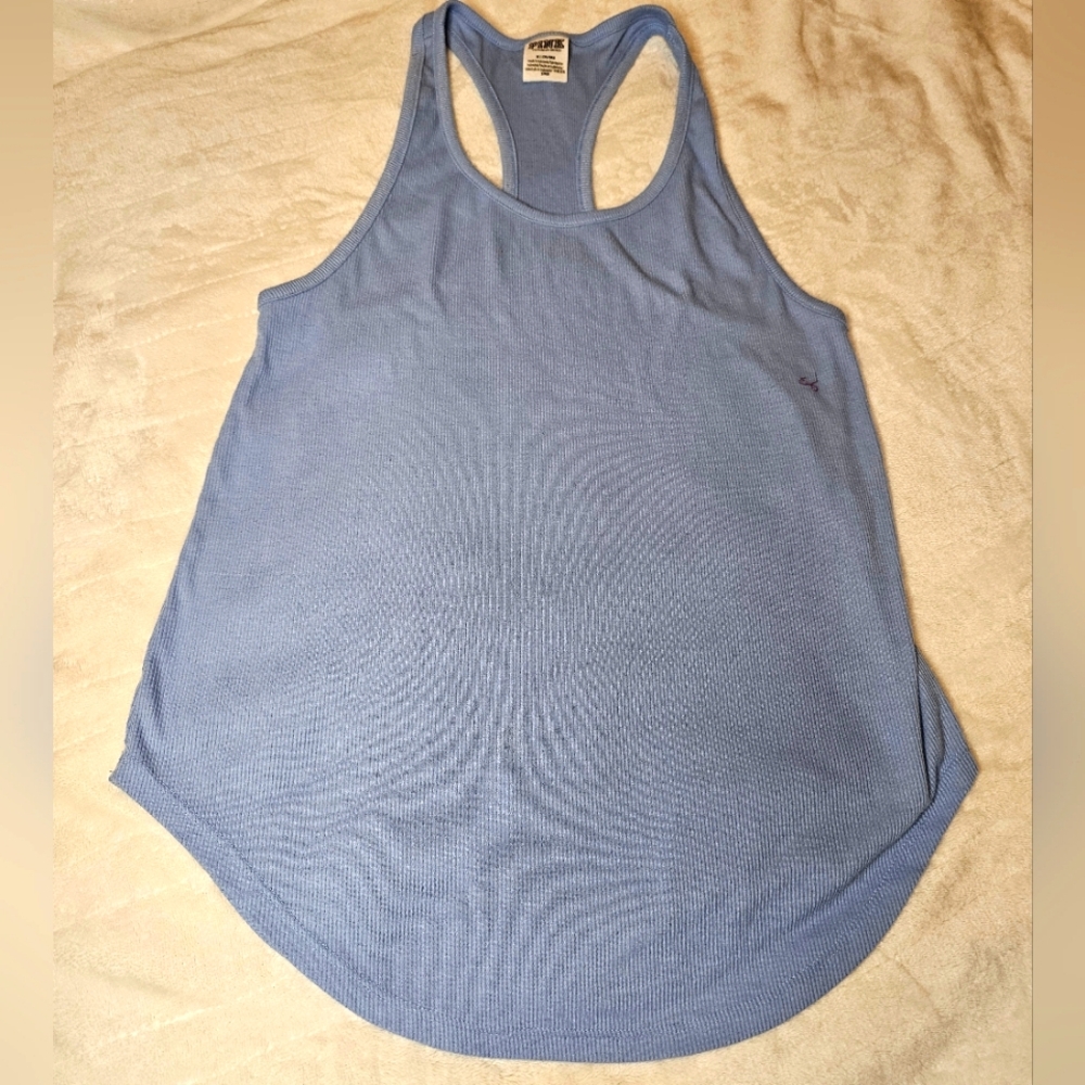 PINK By Victoria's Secret Womens Razor Back Ribbed Tank Blue Sz Medium GUC